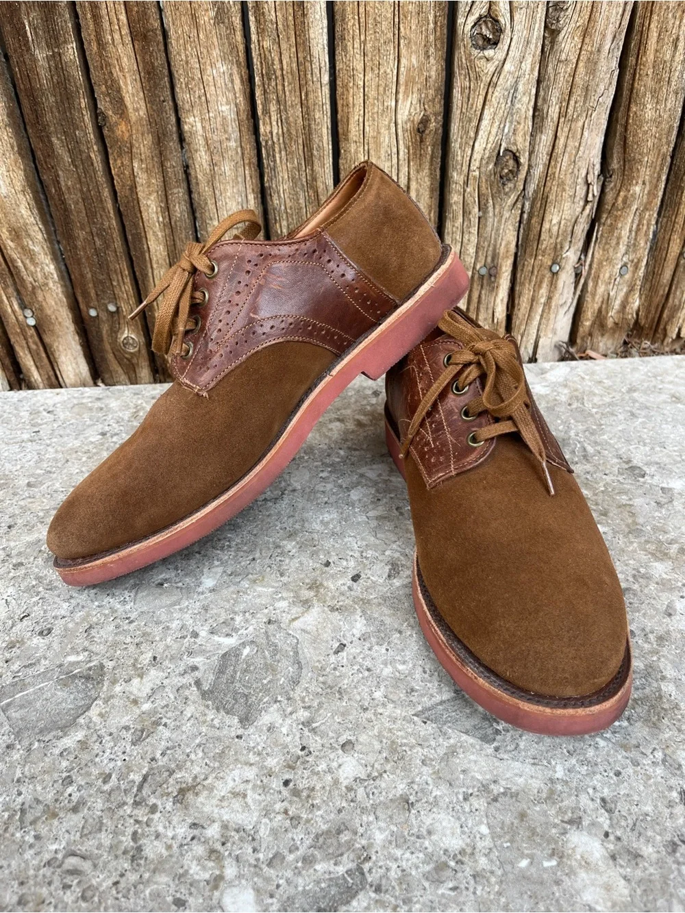 Walk Over Saddle Oxford Brown Suede Derby Shoes Leather Made in USA Dress Work